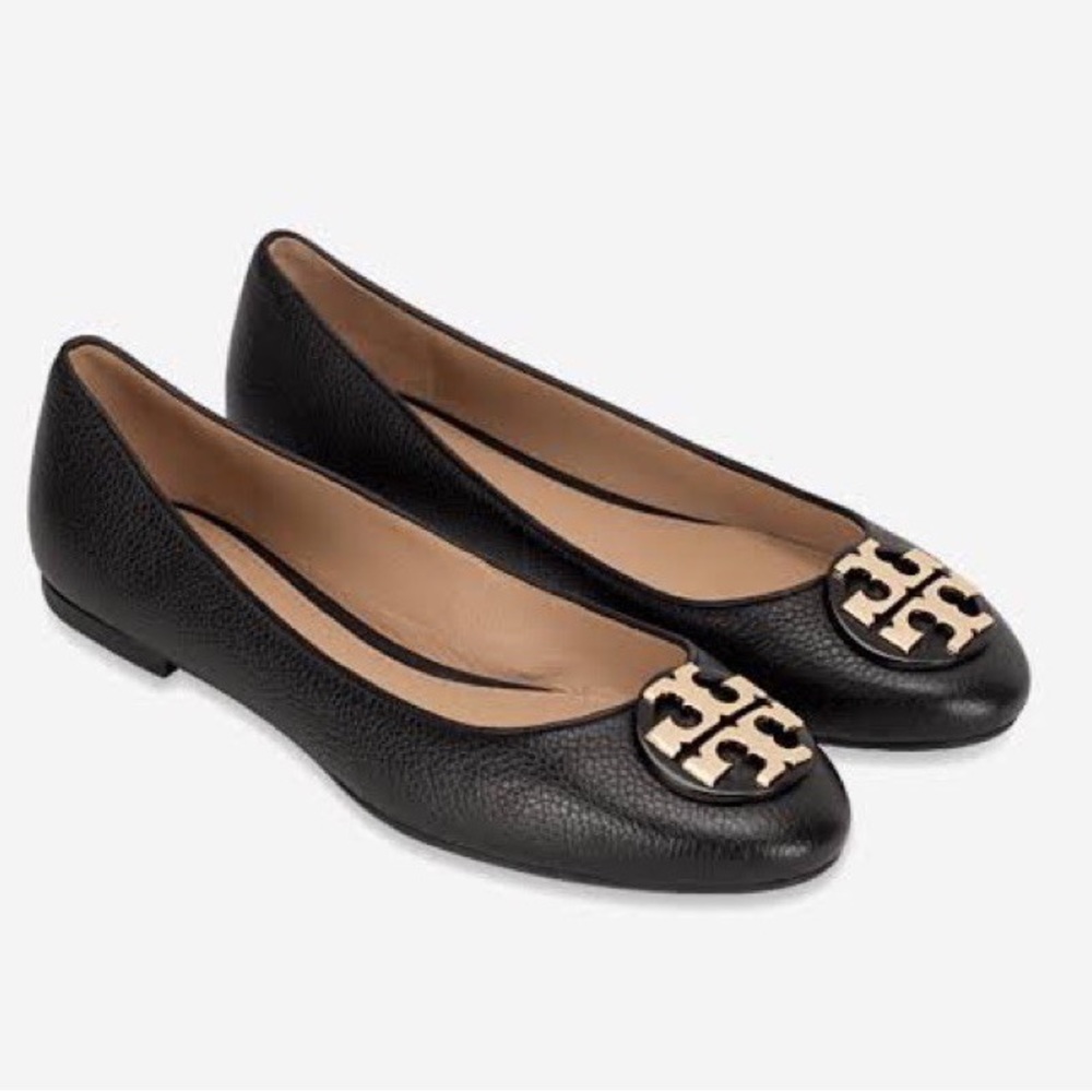 Tory Burch Black Claire Tumbled Leather Ballet Flats